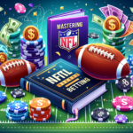 modern illustration that encapsulates the concept of mastering NFL betting. The scene should feature relevant elements such as American football, betting chips, and a playbook, expressing the insider strategies from a profitable perspective. Please note that the image should not contain any text.