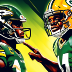 Please create an image of NFL player Davante Adams pointing towards another player, Jakobi Meyers, with a glowing spotlight shining on Meyers to symbolize him being recognized as the hidden gem in the