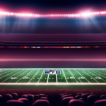 Create an image of an NFL field with a dramatic spotlight shining on an empty quarterback position, symbolizing the anticipation of Tom Brady's potential late-season comeback. The field should be depi