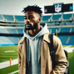 A-clear-and-detailed-image-of-NFL-star-wide-receiver-JaMarr-Chase-an-African-American-player-walking-around-a-football-field-in-street-clothes