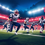 Create an image depicting a dramatic football scene where the New England Patriots are visibly facing a tough challenge on the field. The scoreboard in the background shows a Week 2 defeat, and the fa