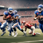 Create a high-action sports scene illustrating a tense football game moment where Kansas City's defensive players execute a perfect blitz against the opposing team's quarterback. Capture the intensity