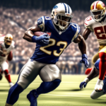 Create an image depicting NFL running backs in action on the field, showcasing their dynamic gameplay with some players rebounding from previous performances and others maintaining consistent excellen