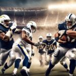 Create an action-packed illustration of a tense football game between the Raiders and Chargers, highlighting an intense brawl on the field with players clashing but no red cards or suspensions being i