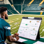 Create an image of Malik Willis, the Tennessee Titans rookie quarterback, studying a strategic game plan for the Green Bay Packers. The scene includes playbooks, whiteboards with Xs and Os, and a back